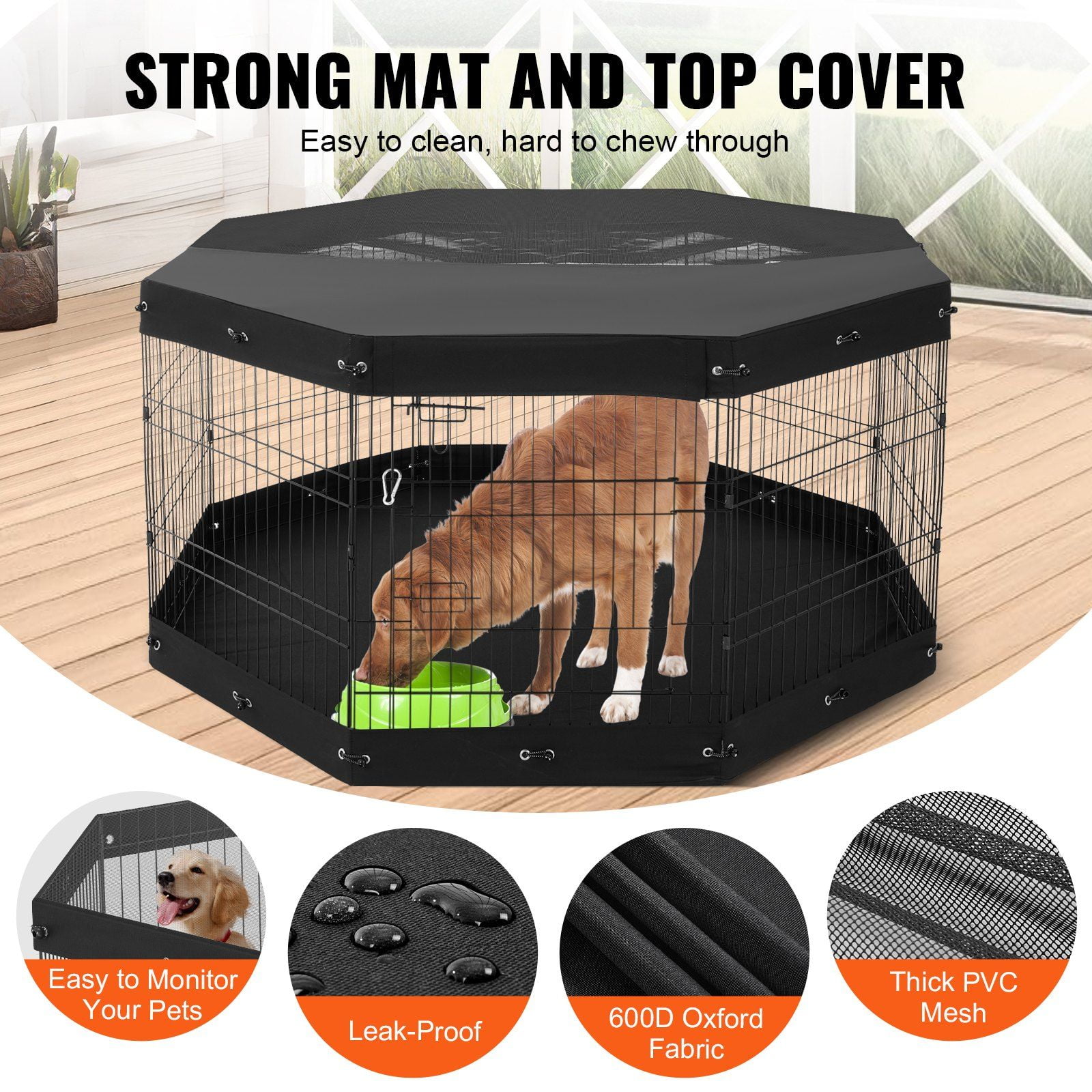8 Panel 30 Inch High 24 Inch Wide Foldable Metal Dog Playpen with Door Bottom Pad Top Cover Indoor Outdoor Pet Exercise Pen for Dogs Cats Small Animals