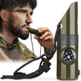 thumbnail image 1 of Silbato de supervivencia de emergencia, silbato 7 en 1 con LED, brújula y termómetro, silbato multifuncional con cordón para actividades al aire libre, montañismo, navegación y señalización JFHHH pequeña, 1 of 5