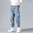 thumbnail image 2 of Pantalones vaqueros elásticos de verano para hombre, pantalones vaqueros de gran tamaño de gran tamaño para hombre, pantalones vaqueros originales de diseñador gótico de algodón de estilo coreano, 2 of 4