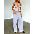 thumbnail image 5 of Michellecmm Women Summer Pants Outfits Stripe Tie-Up Halter Neck Backless Sleeveless Tank Tops Wide-Leg Pants 2 Pieces Clothes Set, 5 of 7