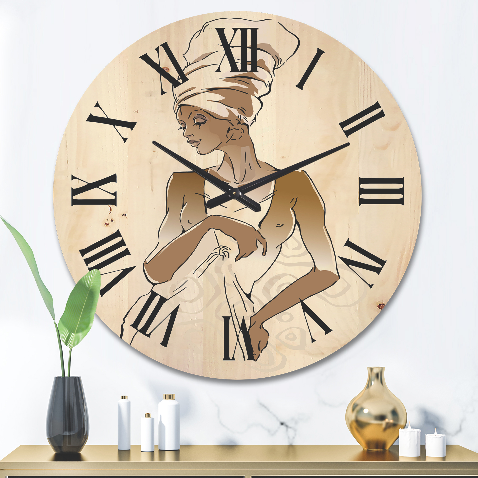 Designart 'Abstract African American Woman Portraits' Modern Wood Wall Clock