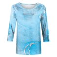 thumbnail image 4 of Pompotops T-shirt Mode Femme Imprimé Manches 3/4 Blouse Col Rond Hauts Décontractés en Solde, 4 of 5