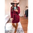 thumbnail image 3 of Women’s Elegant Long Lantern Sleeve Short Dress Crewneck Tie Waist Knit Cocktail Dress, 3 of 7