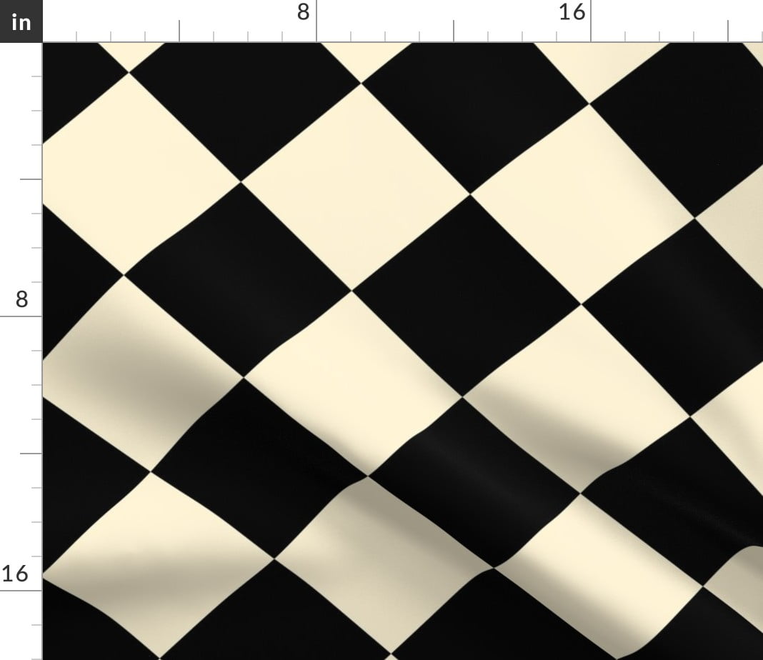 Round Tablecloth Harlequin Checkered Cream Black Chessboard Cotton Sateen