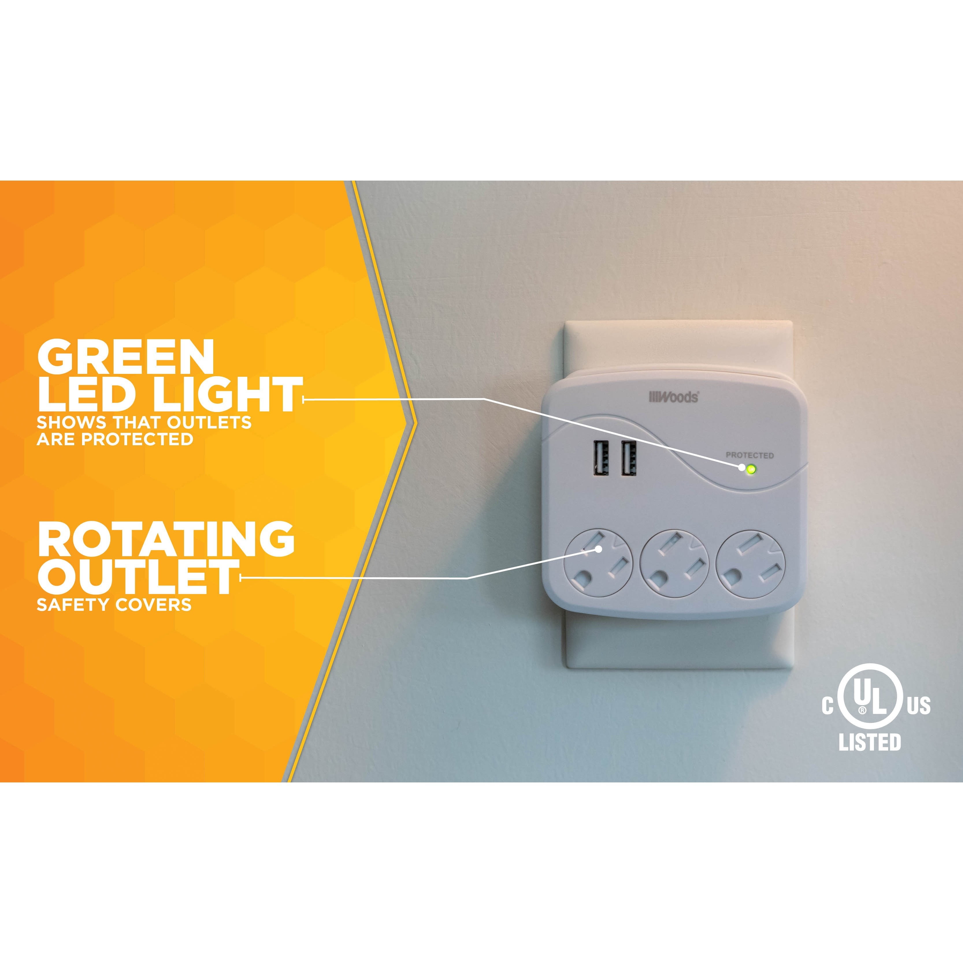 Woods 41029 3 Outlet USB Surge Protector