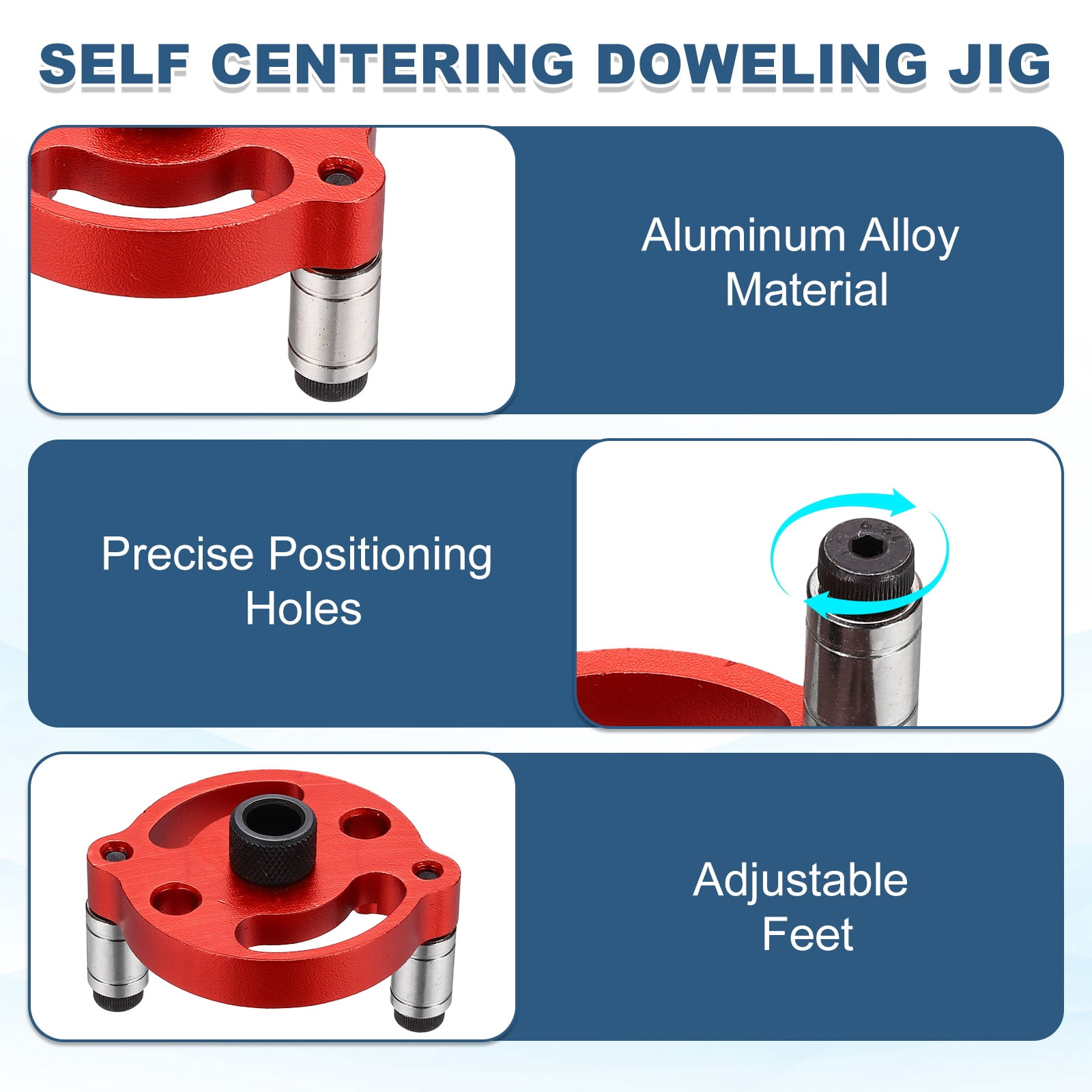 Uxcell Self Centering Doweling Jig Kit Straight Holes Puncher Dowel Jig Locator with Drill Bushings Woodworking Joints Tool for Precise Straight Holes, Red