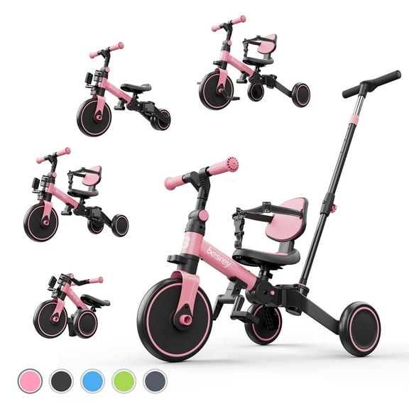Besrey Toddler Tricycle for Ages 1-3 Years,Kids Trike with Push Handle for Boys and Grils,Child Bikes with Backrest and Safety Belt,Pink