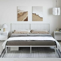 vidaXL White Metal King Bed Frame with Headboard, Under-Bed Storage, Heavy-Duty, No Mattress