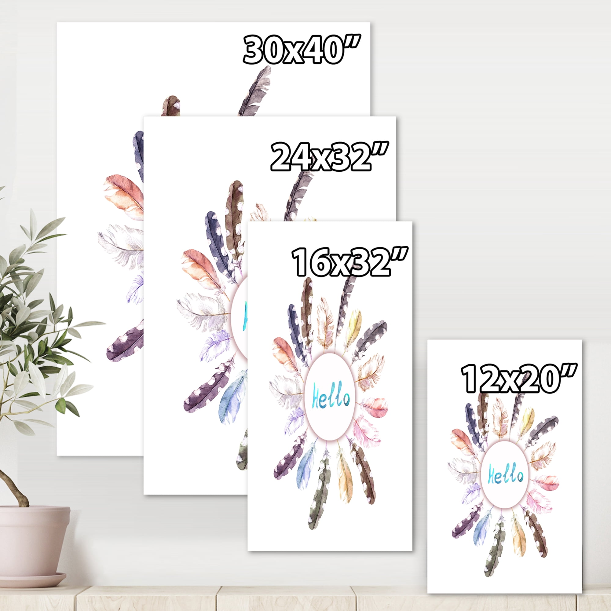 Designart ' Ancient Round Wreath With Birds Feathers ' Bohemian & Eclectic Canvas Wall Art Print