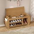 thumbnail image 4 of TREXM Retro Multifunctional Storage Bench with Cushion and Curved Side Panel for Entrance and Living Room (Antique White), 4 of 9