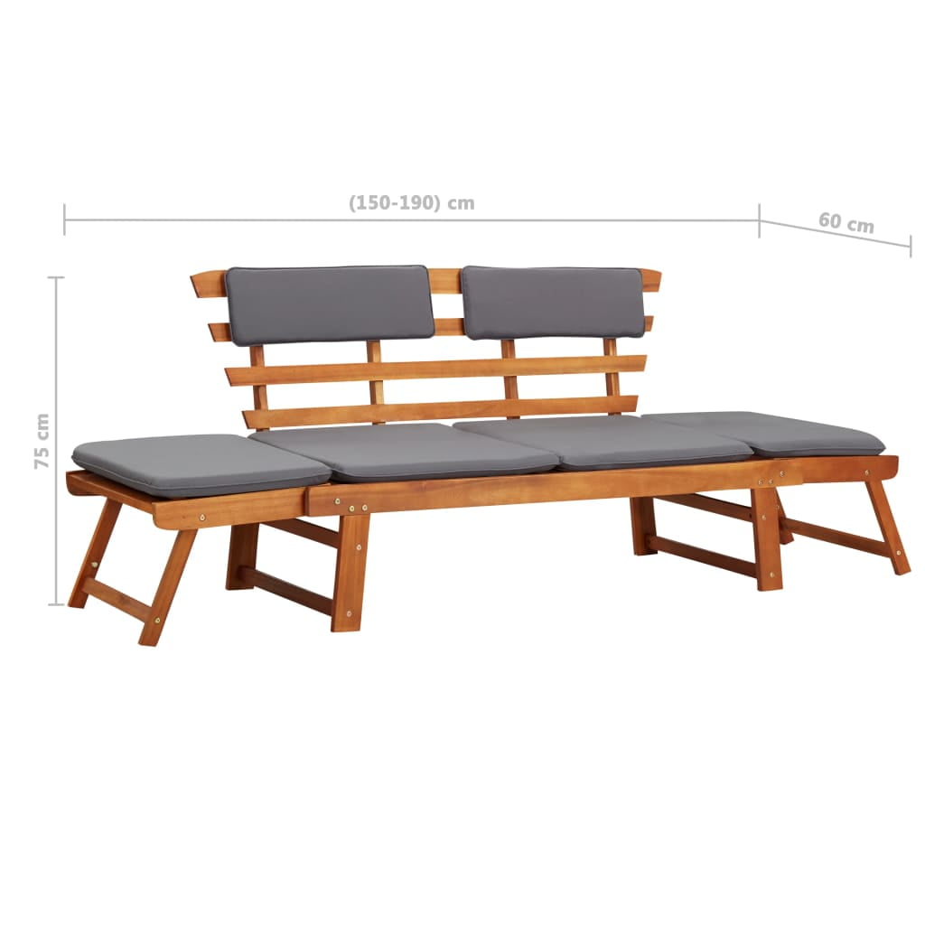 Kepooman 2-in-1 Outdoor Solid Acacia Wood Daybed with Cushion for Garden, Gray