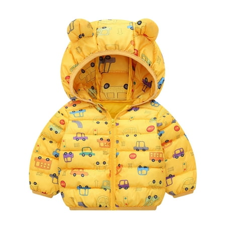 

Toddler Boys Girls Winter Cartoon Prints Coat Bear Ears Hooded Jacket Thicken Windproof Zipper Warm Outwear Big Girls Outerwear