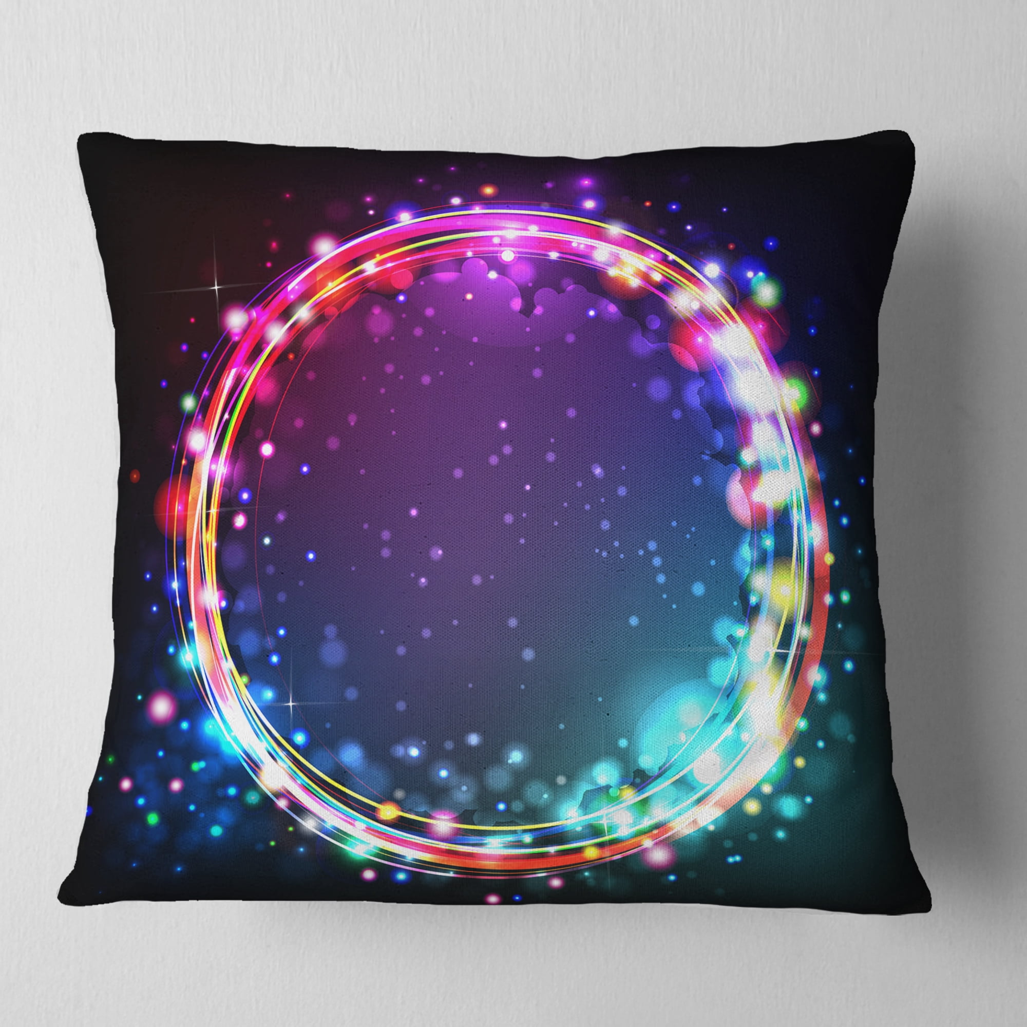 Designart Purple Blue Circle Lights - Abstract Throw Pillow - 16x16