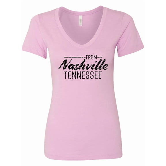 Inktastic From Nashville, Tennessee State Capital Distressed Text Women's V-Neck T-Shirt