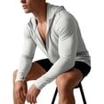 thumbnail image 3 of LEKWK Sun Shirts for Men Long Sleeve Hooded Zip Up Fishing Jacket Lightweight Quick Dry Athletic Tops Thumb Hole Slim Fit Gym Running Wear Gray XL, 3 of 6
