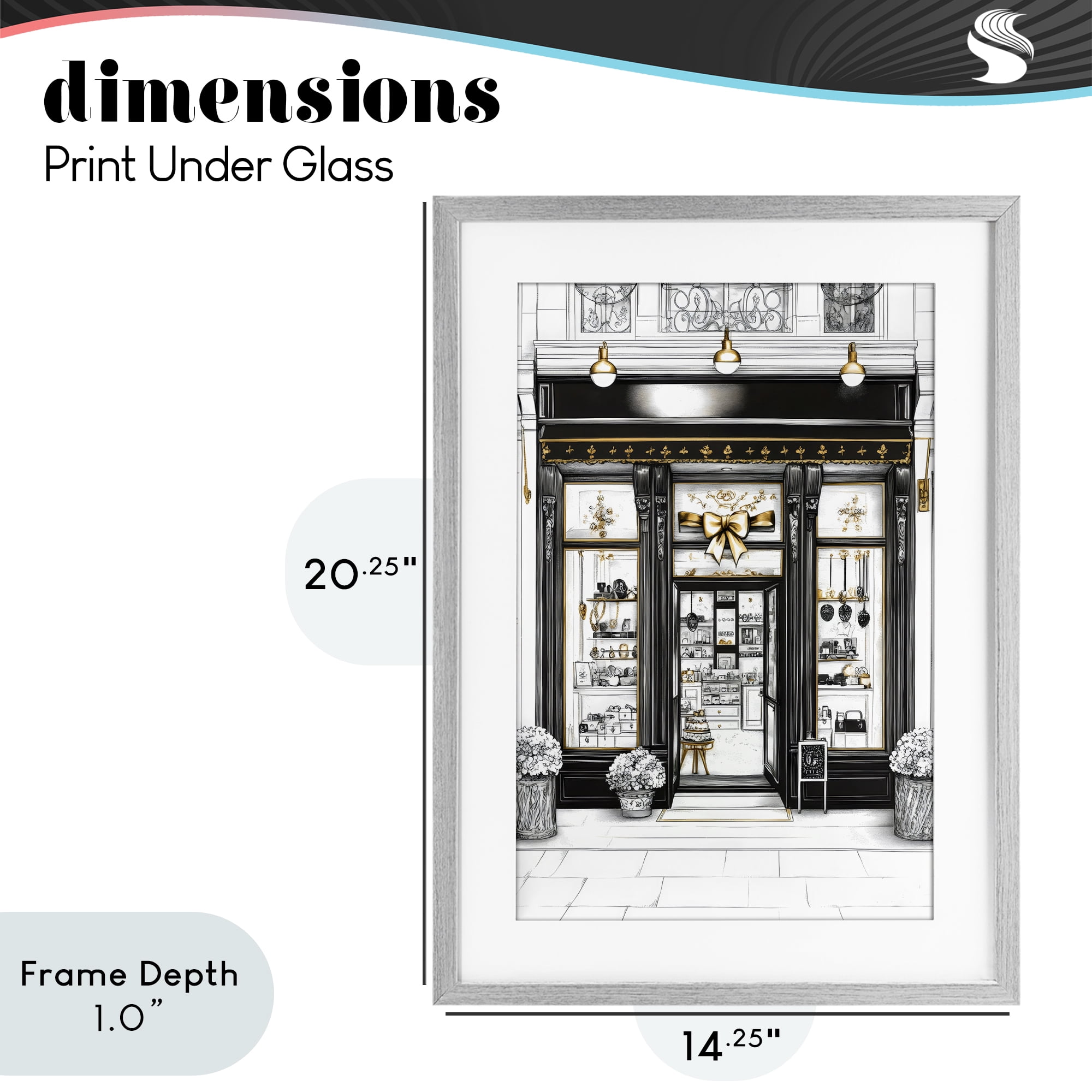 Stupell Industries Glam Paris Shop Facade Gray Framed Print Under Glass, design by Petal Prints Design
