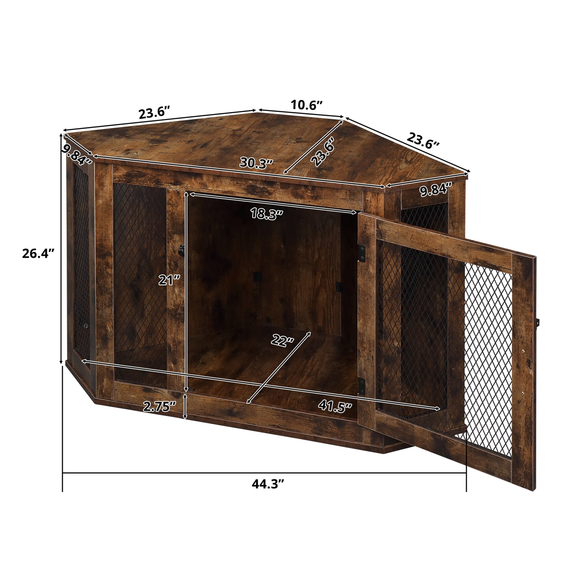 Pefilos 44" Furniture Corner Dog Crate, Dog Kennel with Wood and Mesh, Dog House, Pet Crate Indoor Use, Brown Pefilos 44" Furniture Corner Dog Crate, Dog Kennel with Wood and Mesh, Dog House, Pet Crate Indoor Use, Brown