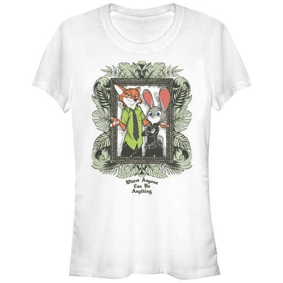 Junior's Zootopia Nick & Judy Leaf Frame  Graphic Tee White X Large