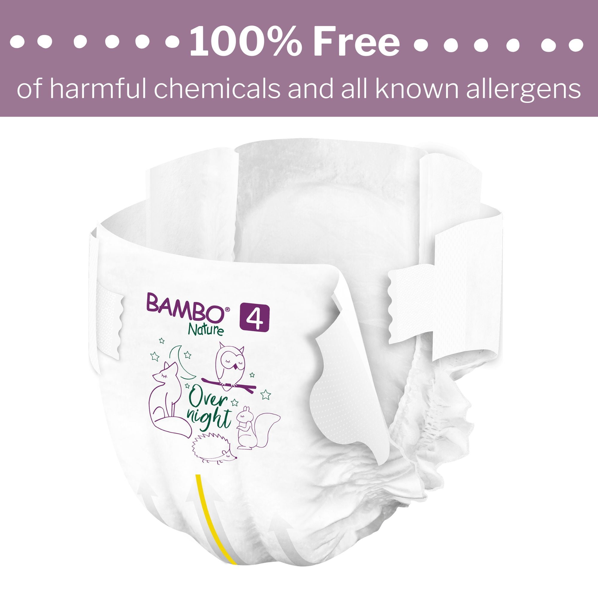 Bambo Nature Overnight Diapers, Eco-Friendly Disposable Baby Diapers - Size 4, 15-31 lbs, 24 Count, 4 Packs, 96 Total