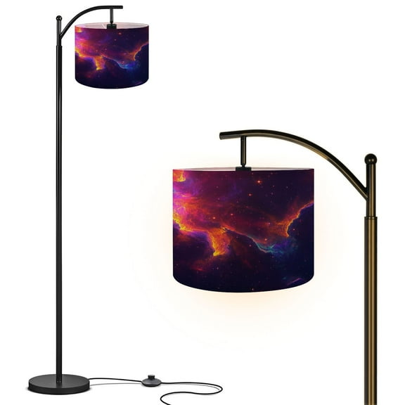 Arc Floor Lamp with Remote ,Adjustable Linen Drum Shade, Fluorescen Modern LED Floor Lamp with Foot Switch