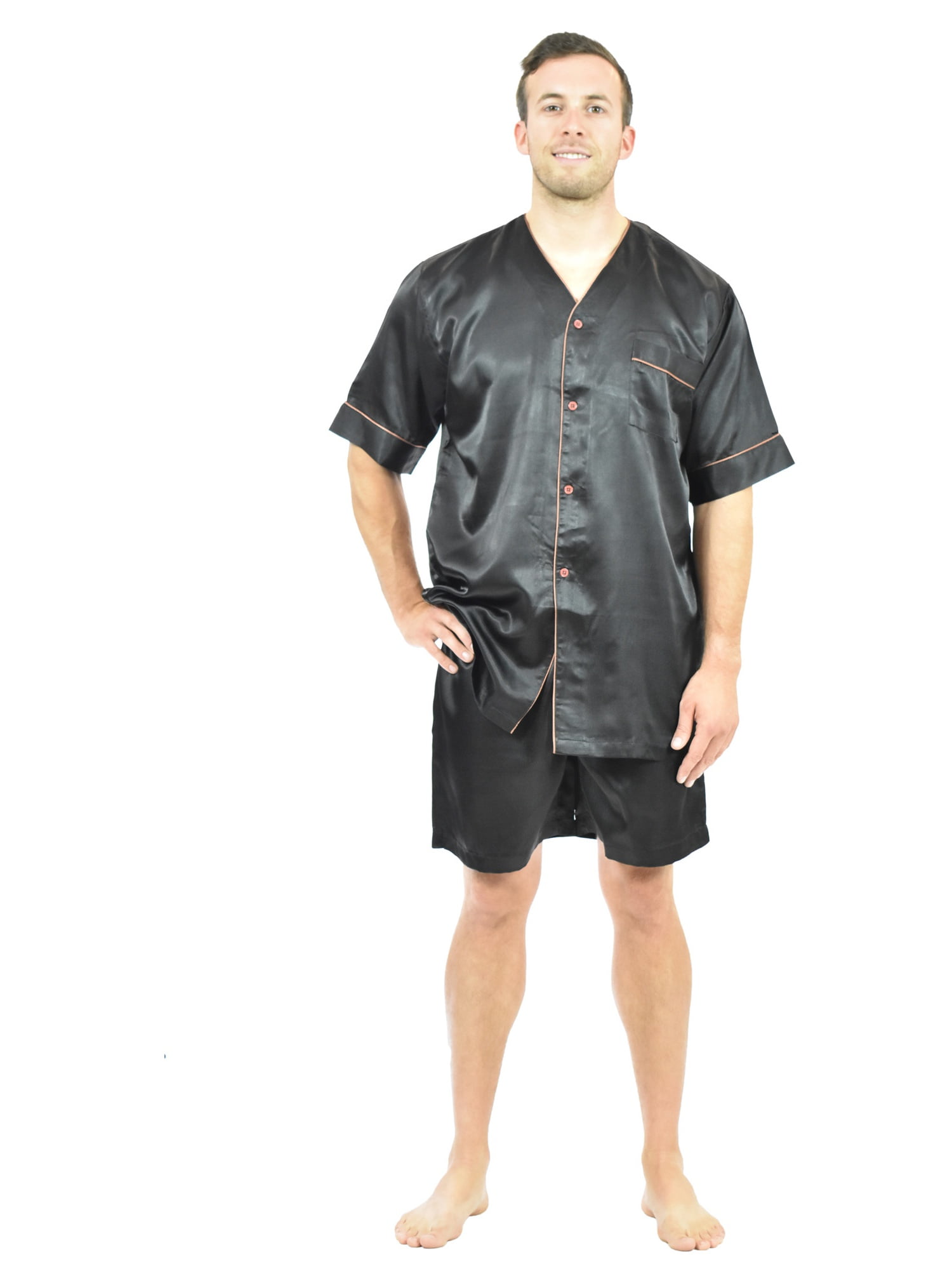 Up2date Fashion's Men's Satin ShortSleeve VNeck Pajama Set with