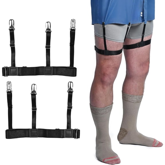 Shirt Stays for Men (Garter Style) 1 Pair - Elastic Black Shirt Stay for Men and Women - Extendable Around-the-Thigh Keepers