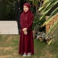thumbnail image 2 of RXMEKW Ensemble de Robe Musulmane avec Châle pour Filles Manches Longues Col Rond Robe à Volants Tenue 2 Pcs Rose, 2 of 9