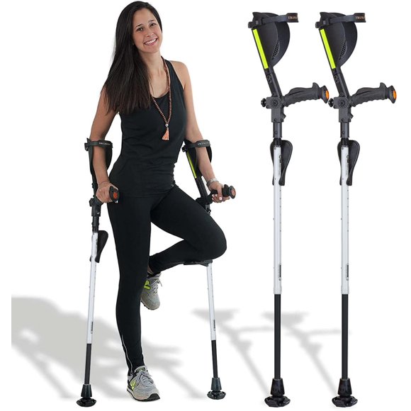 Ergobaum Edición Panda de 7.ª generación. 1 par (2 unidades) de muletas ergonómicas de antebrazo para adultos, ajustables, de 1,52 a 1,98 m (blanco y negro)