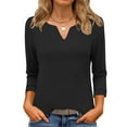 thumbnail image 2 of yunLCZ Women's T-shirts Women's 3/4 Length Sleeve Tops V Neck Basic Tee Solid Color Shirts Blouse Tops Women's Blouse T Shirt Office casual blouse with leggings, 2 of 7