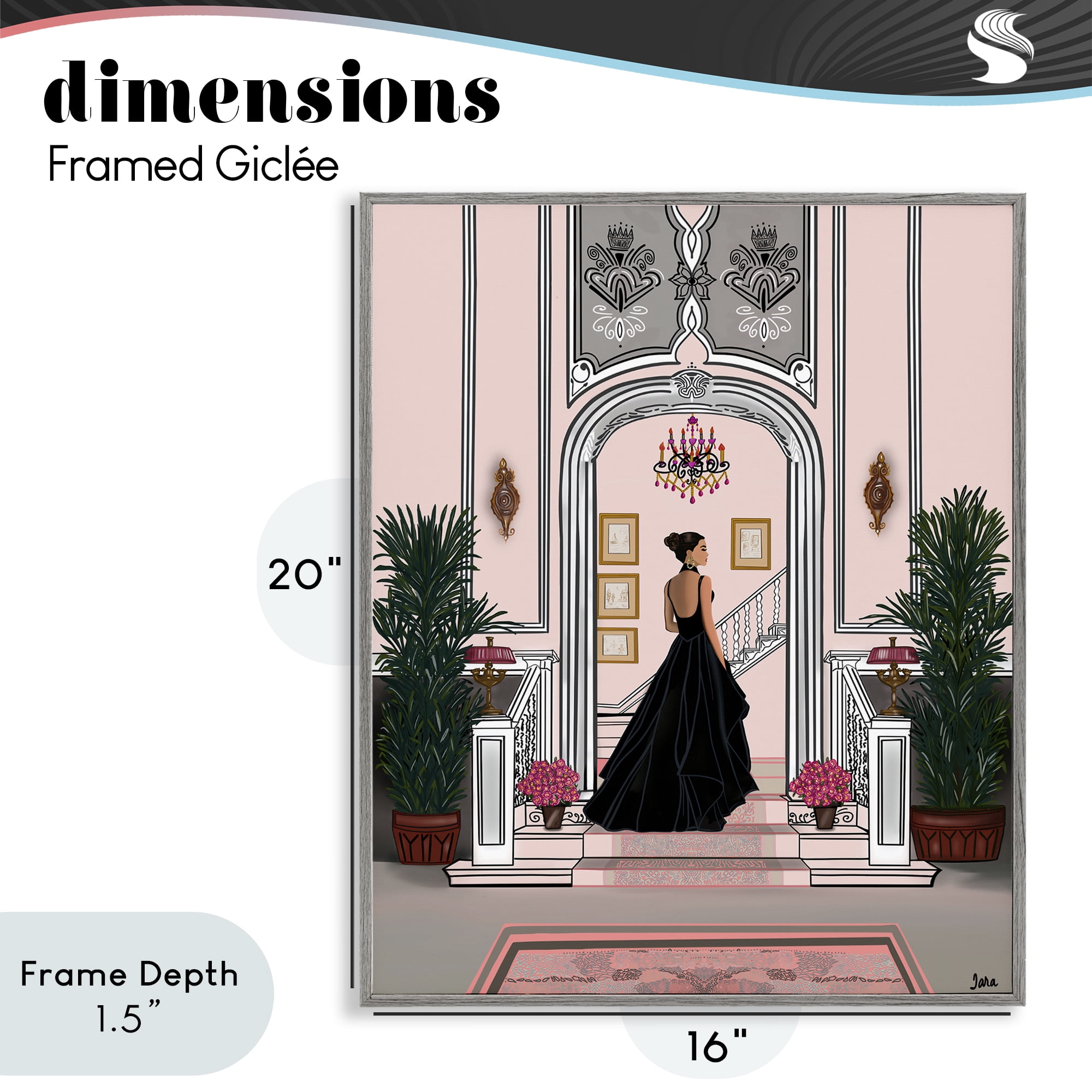 Stupell Industries Mansion Girl in Gown Gray Framed Giclee Art, design by Tara Boone