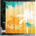 thumbnail image 4 of Ambesonne Tropic Shower Curtain, Funky Retro Vivid Palms, 69"Wx84"L, Marigold Teal White, 4 of 5