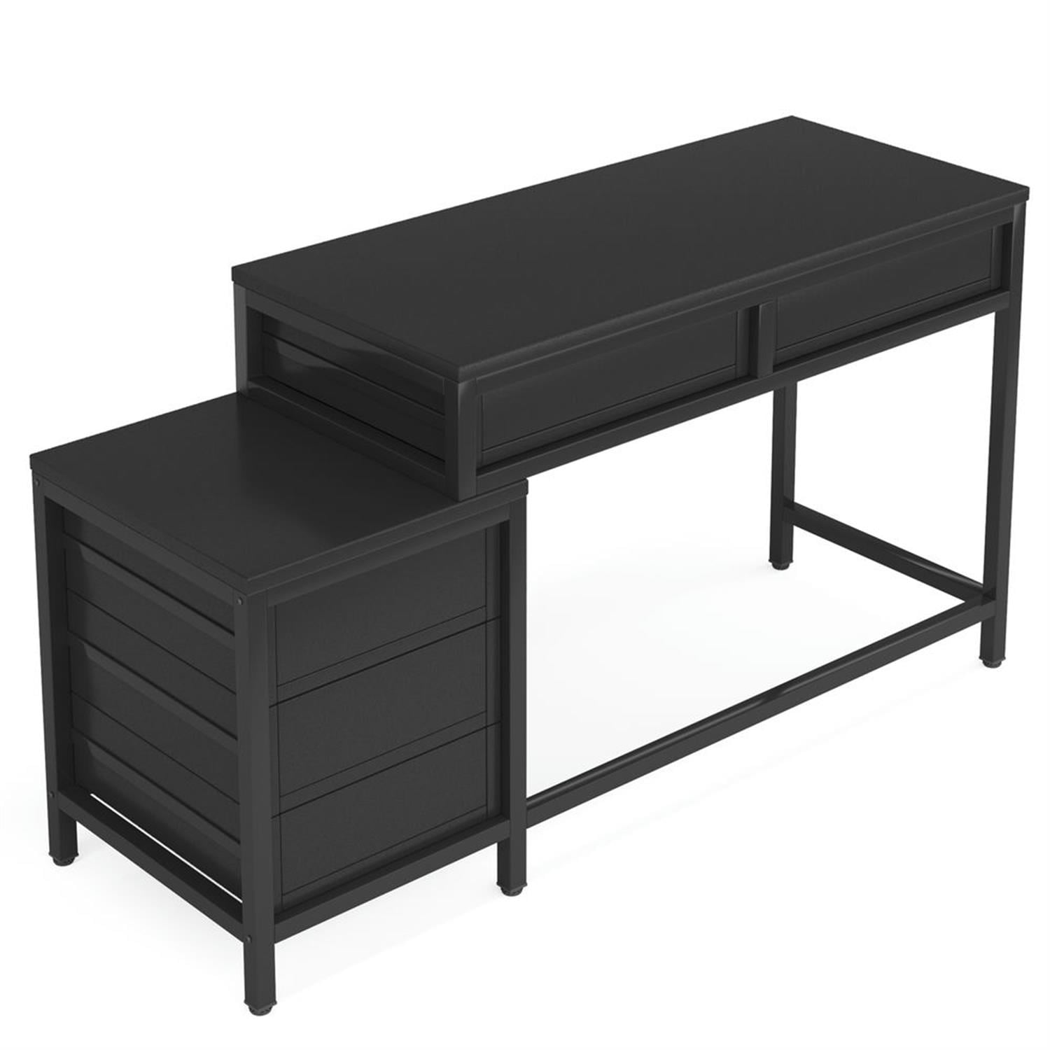 Demi Bonn 51" Computer Desk with Reversible Drawer Cabinet, Modern Study Writing Gaming Table for Home Office, Black