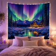 thumbnail image 2 of Aurora Over Snowy Cabin with River, Serene Celestial for Nature Lovers, Northern Lights Wall Art, Christmas Gift, Tapestry Wall Hanging for Bedroom and Living Room, 2 of 7