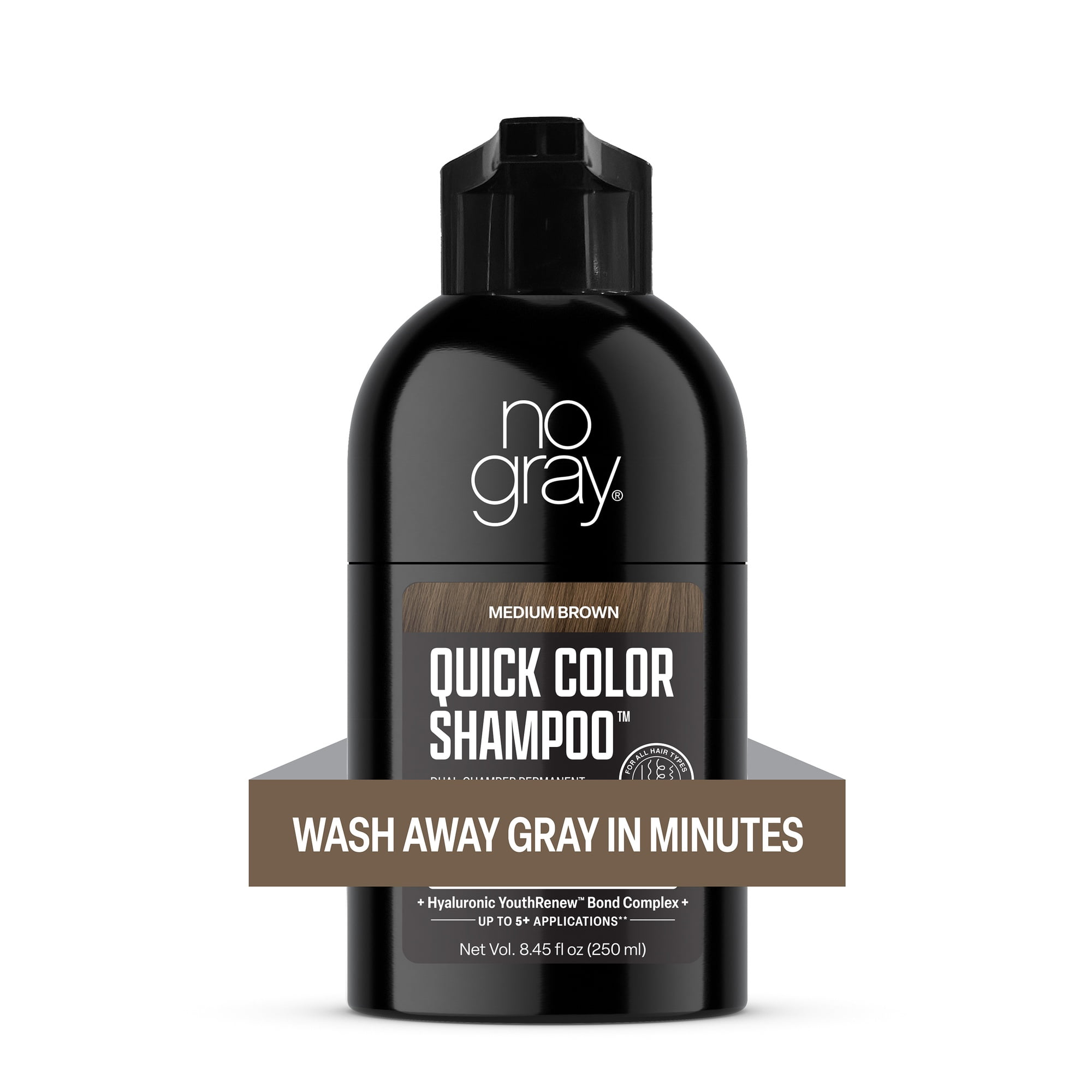 No Gray Quick Permanent Hair Color Shampoo, Black, 8.45 fl. oz