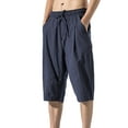 thumbnail image 6 of Yaoyar Men's Casual Cotton Hemp Wide Leg Pants Loose Lightweight Capri Slacks Elastic Waist, 6 of 7