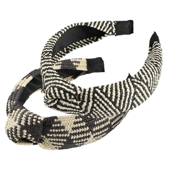 Unique Bargains 2 Pcs Women' Wide Knotted Headband Beige White Black 1.57" Wide Classic Casual Style Headband for Women