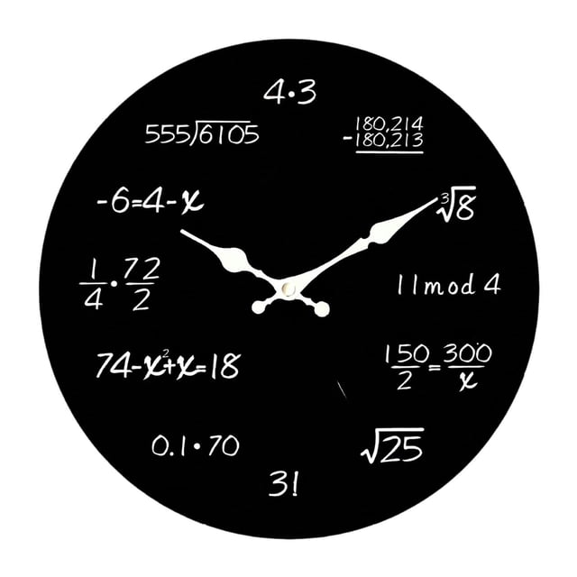 DimyFew Horloge Murale Silencieuse Tableau Noir Mathématiques Moderne Ronde Suspendue Décorative Sans Tic-Tac Bois Formule Unique Montre Adaptée pour Salon Bureau à Domicile Chambre Classe Style C