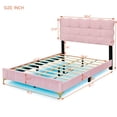 thumbnail image 6 of Full Size Velvet Platform Bed with LED Lights, Upholstered Platform Bed Frame with Metal Legs and Slats Support, No Box Spring Needed, Pink, 6 of 8