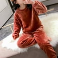 thumbnail image 3 of CCRFTGI Pajama Set for Boys Girls Flannel Relaxed Fit Fleece Lined Pjs Sleepwear Size 8 Soft Warm Winter Atching Sleepwear Set Tops+pants Red 7-8Y, 3 of 6