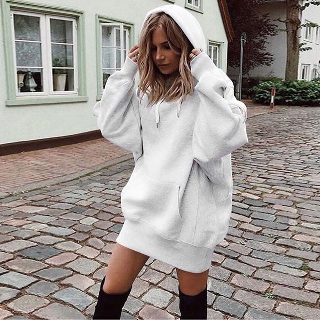 Sudaderas con capucha sólidas para mujer Espesar Suéter de bolsillo de manga larga de gran tamaño (Blanco S)