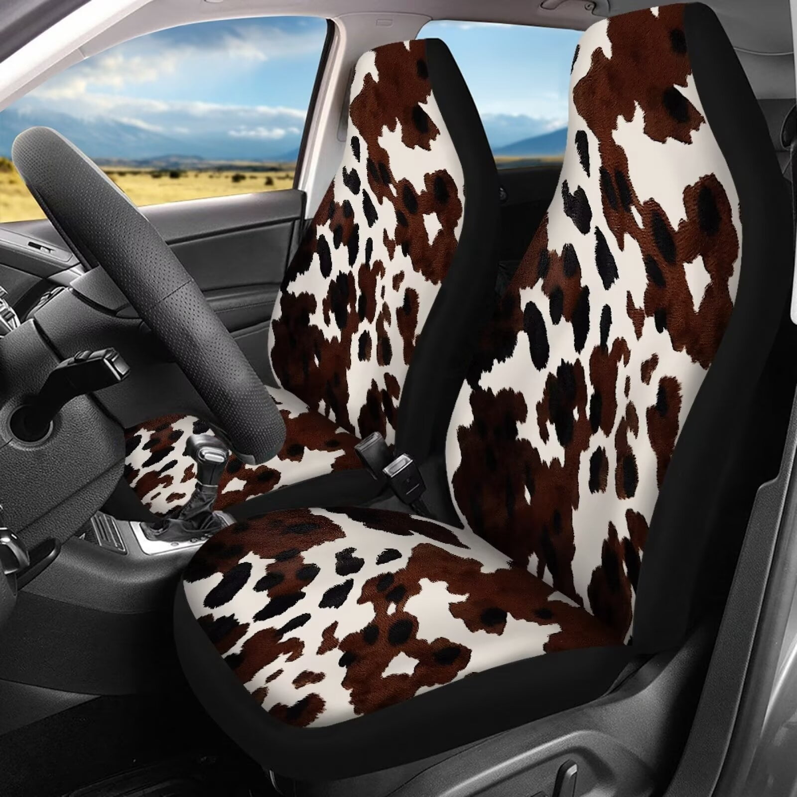 Pzuqiu Brown Cow Car Seat Covers Full Set Lightweight Front and Rear Seat Cover Set Breathable Car Seat Covers Front Seats Back Seats Easy to Install Universal Fit Most Cars Sedans Trucks