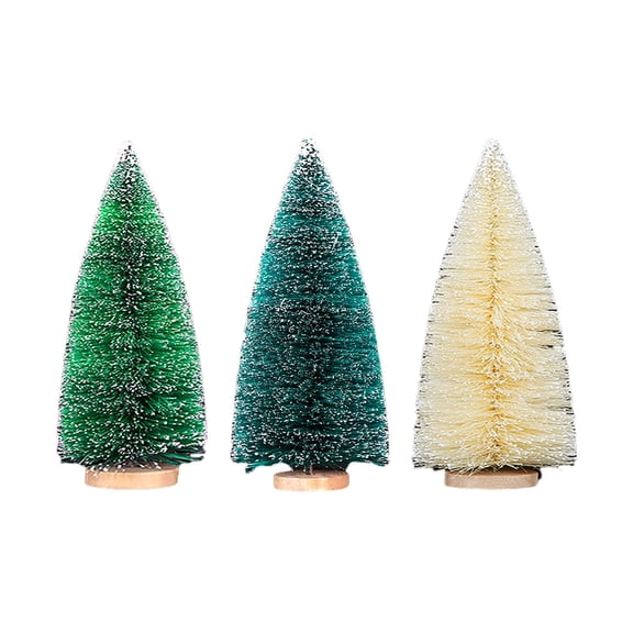 OIUR 3Pcs Artificial Mini Christmas Tree Set with Snow Frosted Tips 3.5-15cm Sisal Tabletop Decor for Home Office Festive Holiday Centerpiece