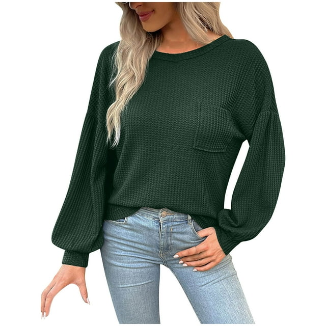 Timegard Hauts pour Femmes Col Rond Manches Longues Dos Nu Couleur Unie T-Shirts Automne Habillé Décontracté Ample Hauts