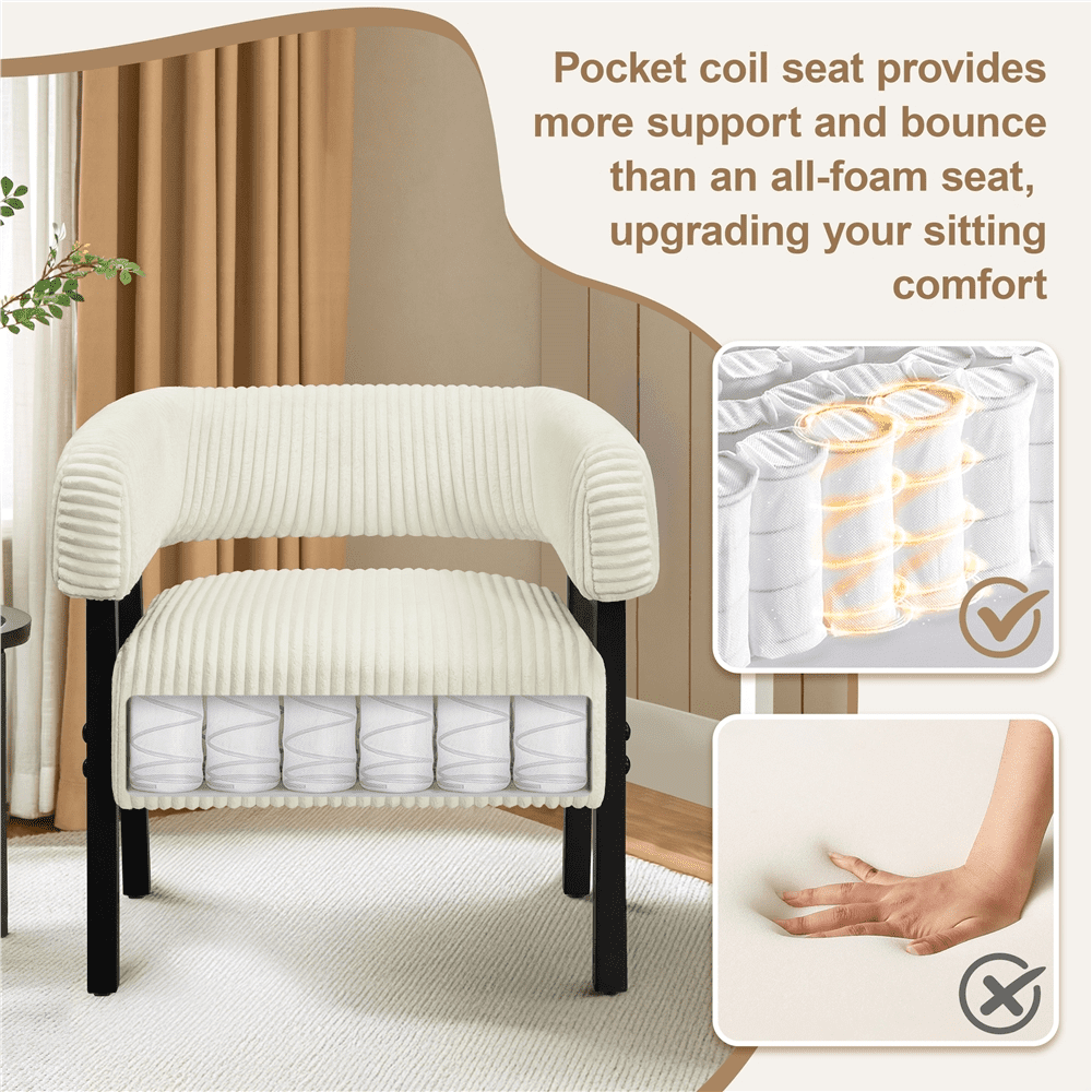Renwick Corduroy Accent Chair with Solid Wood Legs for Living Room, Beige