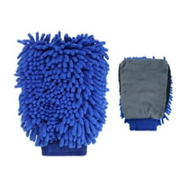 Chenille Microfiber Car Wash Mitts 9.8" x 7.9" Scratch Free Wash Gloves Absorbent Double Sided Plush Cleaning Drying Mitts for Car Washing Home Clean, Blue