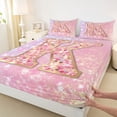 thumbnail image 3 of Feelyou Initial K Letter Queen Sheet Sets for Kids, Girly Pink Cartoon Flat Sheet, Fashion Bling Stars Queen Fitted Sheet, Luxury Bedroom Decor, 4 Pieces, 3 of 7