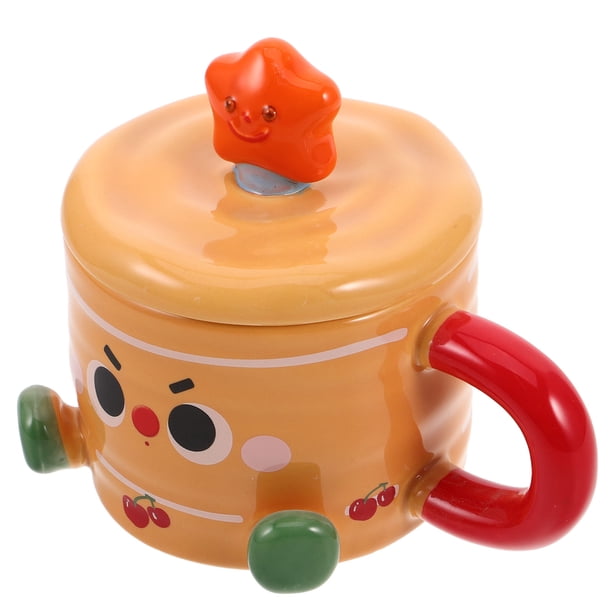 Bonita taza de cerámica con tapa, taza de café kawaii, taza de té, divertida y novedosa taza de desayuno para mujeres, niñas, niños, amigos, niños, regalo de cumpleaños de Navidad