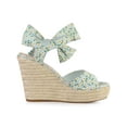 thumbnail image 3 of BLISSFUL STEP Women's Shoes Floral Printed Bow Tie Platform Slingback Espadrille Wedge Sandals Sky Blue 7, 3 of 7