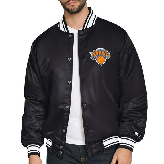 Men's Starter  Black New York Knicks Triangle Full-Snap Varsity Jacket
