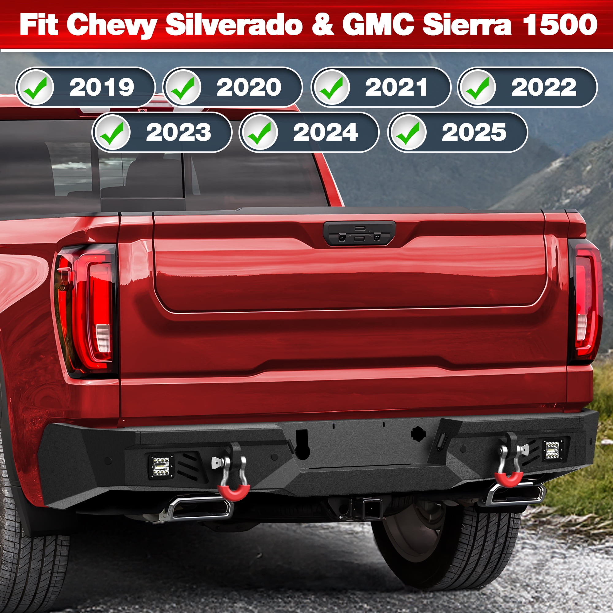 POFENZE 19-24 Chevy Silverado and GMC Sierra 1500 Rear Bumper Full Width Off Road Bumper